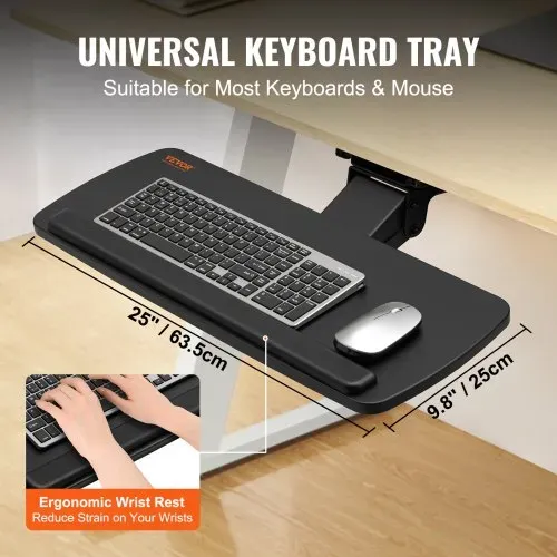 VEVOR Tastaturablage unter dem Schreibtisch Große 250 x 635 mm, Tastaturablage 0-220 mm Höhe Einstellbar, Tastaturablage Keyboard, Tastaturauszug für Büro, zu Hause usw. – Bild 2