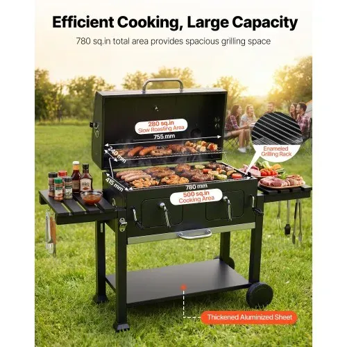 VEVOR Holzkohlegrill 0,50 m² Kohlegrillwagen mit 2 Anhebbaren Holzkohleschalen und Klappbaren Seitentischen, Hitzebeständiger, Pulverbeschichteter Stahlgrill für Terrassen- und Gartenpartys VEVOR Holzkohlegrill 0,50 m² Kohlegrillwagen mit 2 Anhebbaren Holzkohleschalen und Klappbaren Seitentischen, Hitzebeständiger, Pulverbeschichteter Stahlgrill für Terrassen- und Gartenpartys