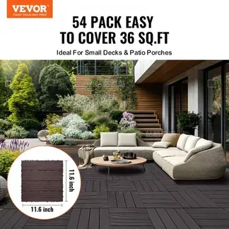 VEVOR Terrassenfliesen, 54er-Set, Balkonfliesen 295×295 mm, Klickfliesen, Kunststoff-Bodenbelag für den Außenbereich, Terrassenbodenbelag für Veranda, Pool, Balkon, Hinterhof, Dunkelbraun VEVOR Terrassenfliesen, 54er-Set, Balkonfliesen 295×295 mm, Klickfliesen, Kunststoff-Bodenbelag für den Außenbereich, Terrassenbodenbelag für Veranda, Pool, Balkon, Hinterhof, Dunkelbraun