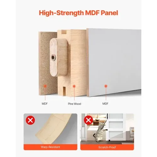 VEVOR Schiebetür im Scheunenstil Schiebetürsystem (762 x 2134 mm) aus hochfesten MDF-Platten & Milchglas, Scheunentor mit Hardware-Kit & wasserfester PVC-Oberfläche & H-Rahmen für Badezimmer – Bild 2