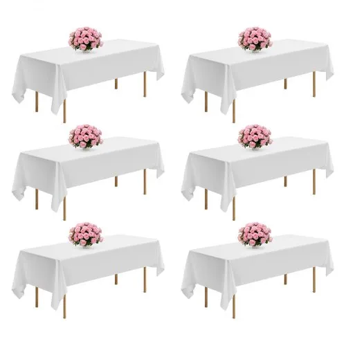 VEVOR 6 x Tischdecke Tischwäsche 1524×2591 mm, wiederverwendbarer Tischdeckenschutz, maschinenwaschbares Tischtuch aus Polyestergewebe für Partys Hochzeiten Bankette formelle Veranstaltungen, Weiß VEVOR 6 x Tischdecke Tischwäsche 1524×2591 mm, wiederverwendbarer Tischdeckenschutz, maschinenwaschbares Tischtuch aus Polyestergewebe für Partys Hochzeiten Bankette formelle Veranstaltungen, Weiß