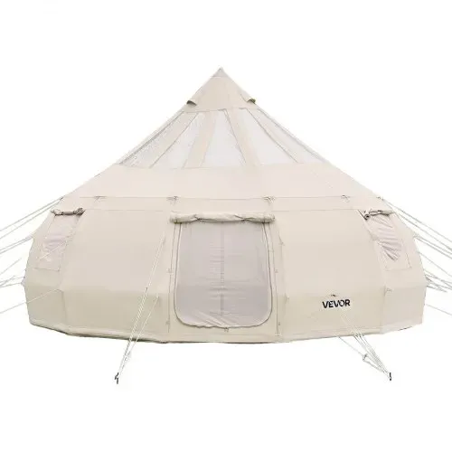 VEVOR Canvas-Glockenzelt, 5 m Jurte, 4 Jahreszeiten, mit Ofenrohrdurchführung & Regenhülle, Poly-Baumwoll-Gewebe, bis zu 12 Personen, für Familien-Camping, & Andere Outdoor-Aktivitäten, Beige – Bild 8