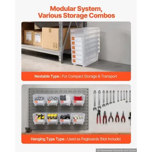 VEVOR Stapelboxen, 377 x 215 x 180 mm (6er-Pack), Sichtlagerboxen zum Organisieren & Aufbewahren, Sichtlagerkasten für Schränken, Garagen, Kleinteilen, Bürobedarf & anderem Zubehör, transparent – Bild 3