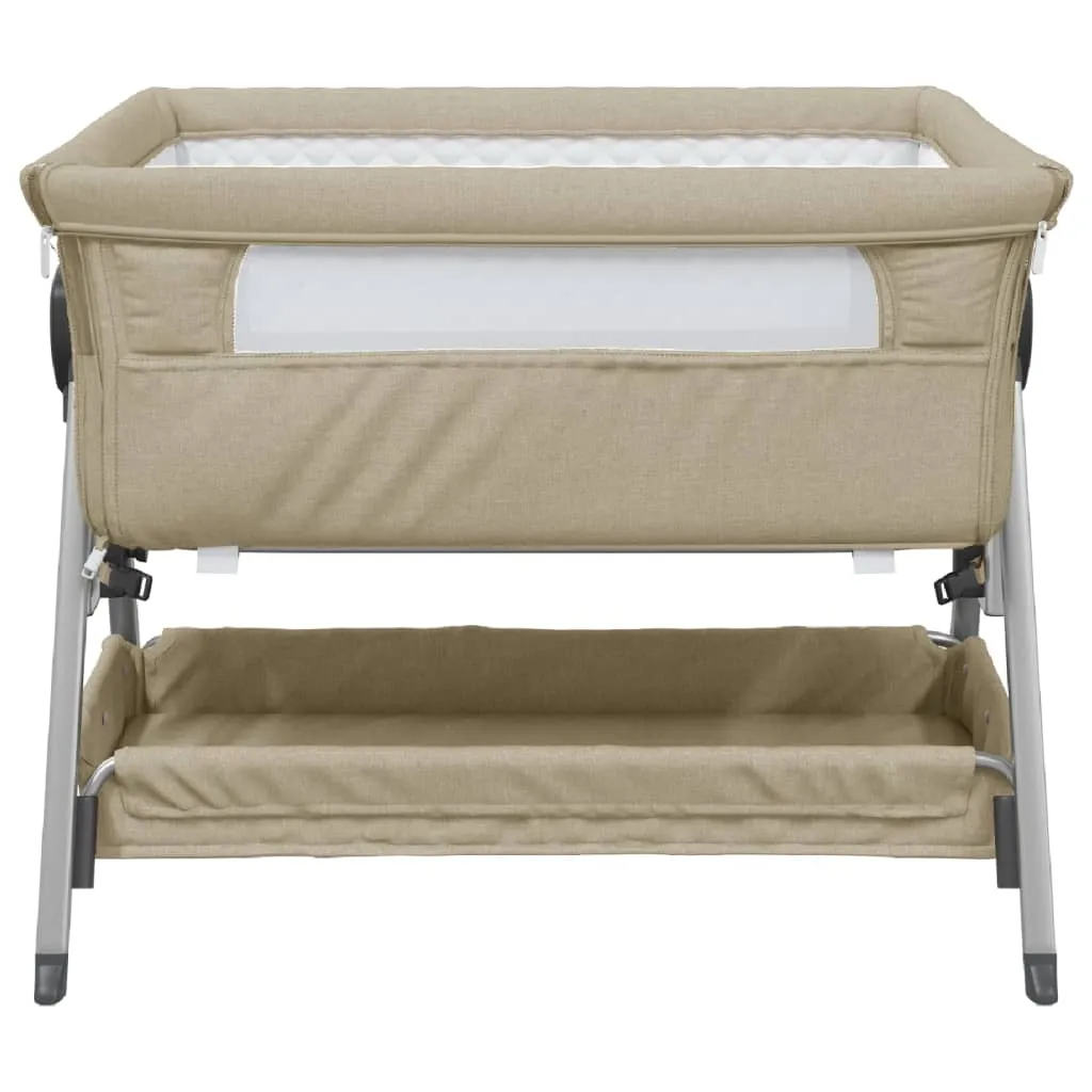 vidaXL Babybett mit Matratze Taupe Leinenstoff – Bild 3