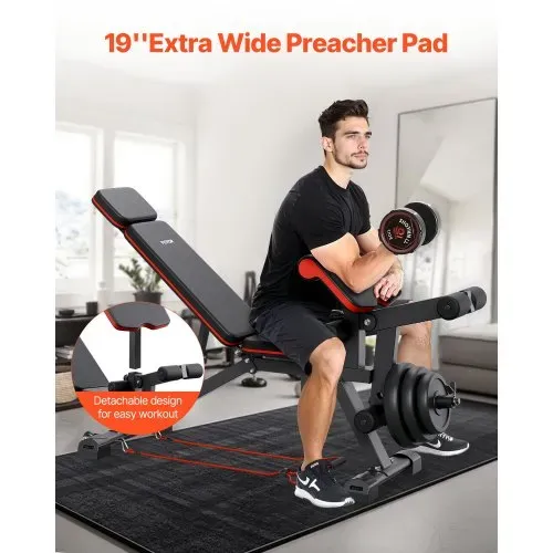 VEVOR Hantelbank verstellbare Brauchtrainer für Ganzkörpertraining 363 kg belastbar), Sit-up-Trainingsbank Fitness Bank Flachbank mit it Beinstrecker, Preacher-Polster, schnelle Einstellung – Bild 4