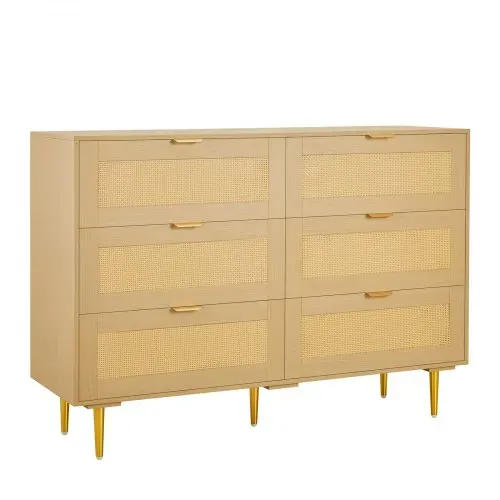 VEVOR Rattankommode Aufbewahrungsschrank mit 6 Schubladen & Metallgriffen und -beinen, moderner Rattanschrank für Schlafzimmer Wohnzimmer Flur (120 x 39,5 x 85,4 cm) Kleidungsschrank – Bild 10