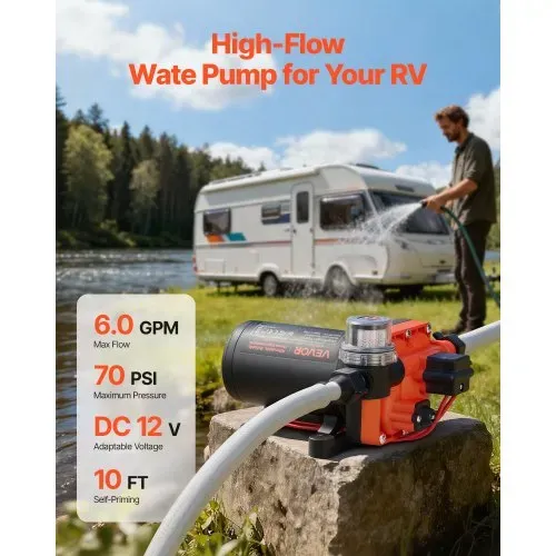 VEVOR Membranpumpe, 12 V DC, 22,7 L/min, selbstansaugende 4-Kammer-Membranwasserpumpe mit automatischem Druckschalter, 4,8 bar Druck, für Wohnmobil, Wohnwagen, Schiff, Yacht, Autowäsche VEVOR Membranpumpe, 12 V DC, 22,7 L/min, selbstansaugende 4-Kammer-Membranwasserpumpe mit automatischem Druckschalter, 4,8 bar Druck, für Wohnmobil, Wohnwagen, Schiff, Yacht, Autowäsche