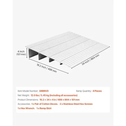 VEVOR Türschwellenrampe, 550x865x115 mm, Rollstuhlrampe aus Aluminiumlegierung mit einer Tragkraft von 360 kg, Bordsteinrampe für Heimtreppen für Rollstühle Roller Gehhilfen Fahrräder Dreiräder – Bild 6