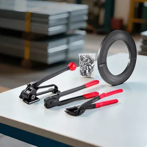VEVOR 5 tlg Stahlband Umreifungsset, manuelle Umreifungsgerät mit 183 m Metallband, 300 Metallklammern und Schneider, pefekte Werkstattausstattung für industrielle Verpackung, Transport und Lager – Bild 7