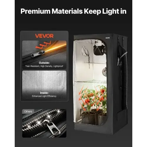 VEVOR Growzelt, 80x80x180 cm, Indoor-Pflanzenzelt mit Vollspektrum-LED-Zuchtlicht & Belüftungssystem, Growbox 600D hochreflektierendes Mylar, Zuchtzelte, Gewächshaus für Blumen & Gemüse – Bild 6