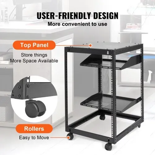 VEVOR 15U-Server-Rack mit offenem Rahmen, 15''-40'' verstellbare Tiefe, freistehender oder wandmontierter Netzwerk-Server-Rack, 4-Pfosten-AV-Rack mit Rollen, bietet Platz für Ihre gesamte Netzwerk-IT- – Bild 4