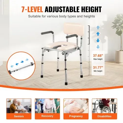 VEVOR Toilettenstuhl, Nachtstuhl mit Gepolstertem Sitz, Herunterklappbaren Armlehnen, 7-stufig Höhenverstellbar 490-640 mm, Abnehmbarer Eimer, 158,8 kg Belastbar, Tragbare Toilette für Erwachsene – Bild 3