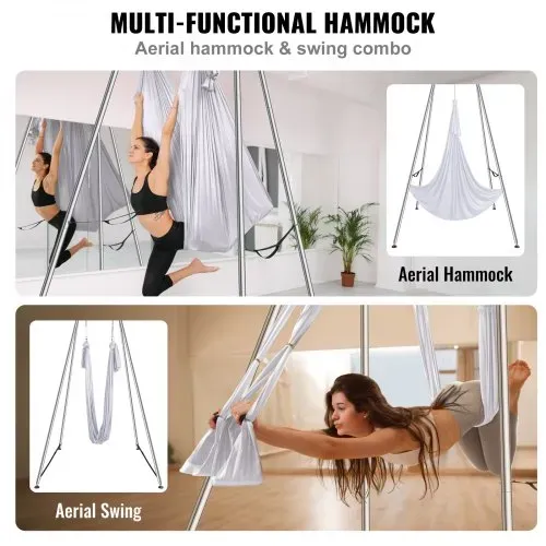 VEVOR Aerial Yoga Hängematte mit Yogarahmen 6 x 2,6 m, Weiß Yoga Swing Air Fliegen, Yoga-Schaukel Hammock Swing 250 kg Max. Tragfähigkeit, inkl. Yoga-Socken & Fußpolster, Anti-Gravity-Übungen – Bild 5