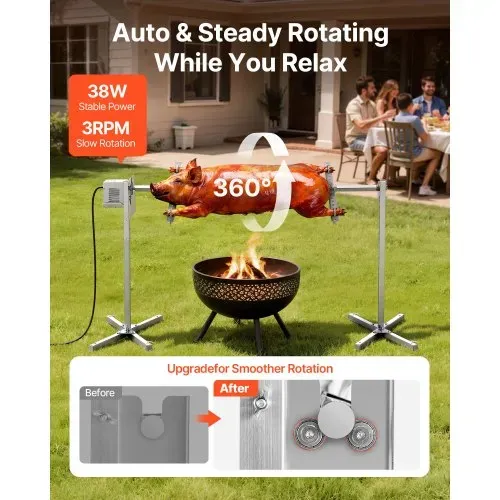 VEVOR Spanferkelgrill Lammgrill Spießbratengrill 1422,4 mm Rotisserie-Grill AC 220-240 V, 8-stufiges elektrisches Rotisserie-Grill-Set mit 60 kg Tragkraft, 38 W Motor Grillset für Partys VEVOR Spanferkelgrill Lammgrill Spießbratengrill 1422,4 mm Rotisserie-Grill AC 220-240 V, 8-stufiges elektrisches Rotisserie-Grill-Set mit 60 kg Tragkraft, 38 W Motor Grillset für Partys