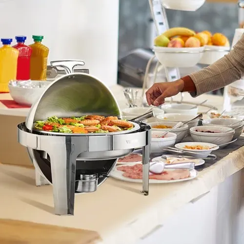 VEVOR 2-teiliger Speisenwärmer Wärmebehälter Chafing-Dish-Set Rolldeckel 5,5 L x 2, Rund Edelstahl Wärmebehälter Buffet Set inkl. Kraftstoffhalter & Esszange, für Restaurants, Buffets, Schulen usw. – Bild 7