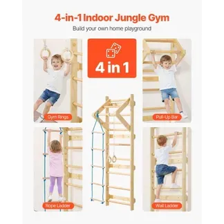 VEVOR schwedische Leiterwand 4 in 1 8-stufiges Kletterspielzeug aus Massivholz 100 kg belastbares Indoor-Klettergerüst mit Turnringen Klimmzugstange Strickleiter Wandleiter VEVOR schwedische Leiterwand 4 in 1 8-stufiges Kletterspielzeug aus Massivholz 100 kg belastbares Indoor-Klettergerüst mit Turnringen Klimmzugstange Strickleiter Wandleiter