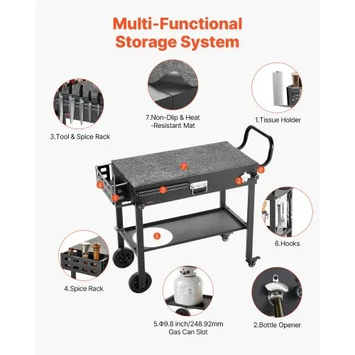 VEVOR Grillwagen Outdoor 787x432 mm (Tischplattengröße), Klappbarer Grilltisch mit Taschentuchhalter & Rädern & magnetischer Werkzeugablage, Grillvorbereitungstisch Servierwagen für Picknick Küche – Bild 5
