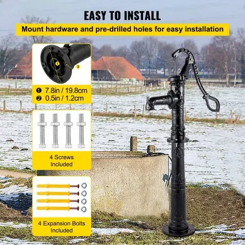 VEVOR Schwengelpumpe Gusseisen Gartenpumpe 40x15x68cm Wasserpumpe mit 67cm Pumpenständer Handwasserpumpe Nostalgie Handschwengelpumpe Schwarz ideal als Dekoration für Familienteiche Höfe und Gärten – Bild 5