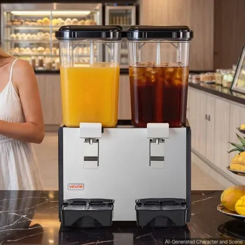 VEVOR Elektrischer Getränkespender 2 x 18 L 7-12 °C Saftspender mit PC-Behälter, für Restaurants, Hotels, Bars und Kioske, mit Rührstab für Gleichmäßige Durchmischung, Druckschalter und Auffangschale – Bild 7