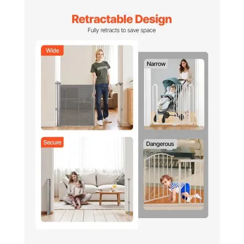 VEVOR einziehbares Babygitter (87 cm hoch ausziehbar bis 140 cm breit) ausziehbares Gitter für Kinder Haustiere, Netzmaterial, Treppenschutzgitter für Innentreppen, Türen, Flure, Spielzimmer, Grau – Bild 5