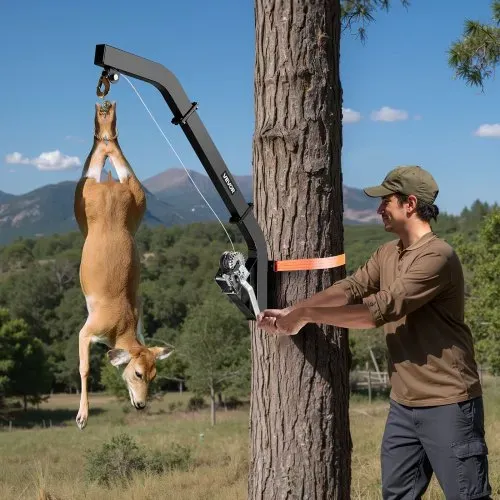VEVOR Game Hoist zur Baummontage, Tragkraft 160 kg, Wildhebezeug mit Ratschengurt, Hochleistungs-Hirschaufhänger zum Häuten, Säubern, Aufhängen von Wildtieren, 1200 x 310 x 130 mm, Schwarz – Bild 7