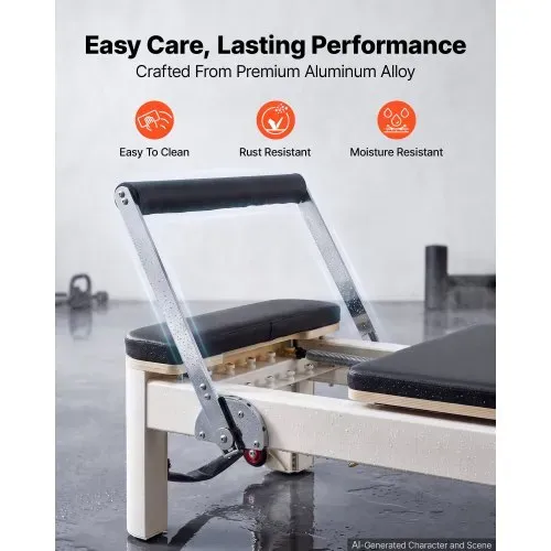 VEVOR Pilates Reformer Gerät mit Aluminiumrahmen 181 kg 2350 x 690 x 945 mm Ideal für Home-Gyms und Studios, mit Leisem Schlittenlauf, Verstellbarer Kopfstütze, Pilates-Box, Jumpboard und Fußschlaufen – Bild 6