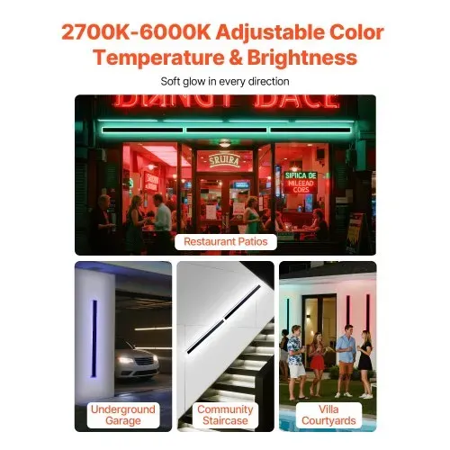 VEVOR Wandleuchten, 2er-Pack, 100 cm lange moderne RGB-Außenwandleuchten, 2700 K-6000 K, IP65 wasserdicht, rostfrei, dimmbar, Wand Licht für Haus, Veranda, Garage, Garten, Terrasse – Bild 2