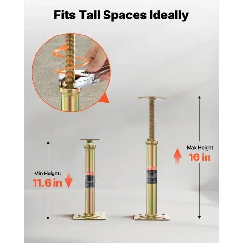 VEVOR Wagenheber für den Hausgebrauch, 4er-Pack, Höhenbereich von 29,4 bis 40,6 cm, maximale Tragkraft pro Einheit: 1000 kg, verstellbarer Stützbalken zum Nivellieren, verzinkter Teleskopwagenheber für vorübergehende Unterstützung – Bild 2