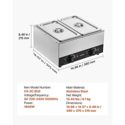 VEVOR Schokoladenschmelzmaschine 2 Abnehmbare Behälter Edelstahl 800+800 W, für Bäckereien, Restaurants, Separate Temperaturregelung je Behälter, 30–85 °C Trockenlaufschutz, Schokoladentempiermaschine – Bild 6