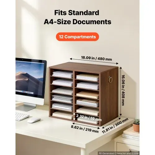 VEVOR Dokumentenablage Holz Schreibtisch Organizer mit 12 Fächern Braun, Ablagefach für Standard-A4-Dokumente Akten & Papiere, mit Verstellbaren Einlegböden für Büro, Zuhause & Klassenzimmer, MDF VEVOR Dokumentenablage Holz Schreibtisch Organizer mit 12 Fächern Braun, Ablagefach für Standard-A4-Dokumente Akten & Papiere, mit Verstellbaren Einlegböden für Büro, Zuhause & Klassenzimmer, MDF