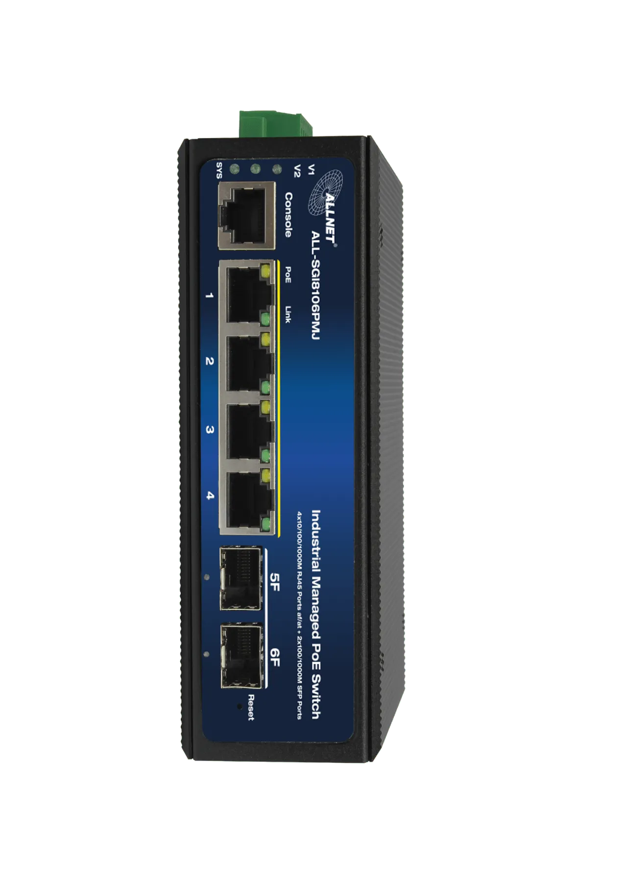 ALLNET Switch industrial full managed Layer2+ 6 Port GbE • PoE Budget 360W • 4x PoE bt • 2x SFP • Lüfterlos • DIN • ALL-SGI8106PMJ-BT – Bild 3