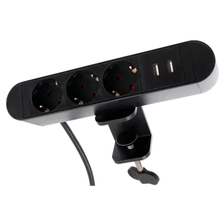 Tischsteckdose McPower “SK-03A“ 3x Steckdose, 2x USB, inkl. Tischklemme, 2m Kabel Tischsteckdose McPower “SK-03A“ 3x Steckdose, 2x USB, inkl. Tischklemme, 2m Kabel