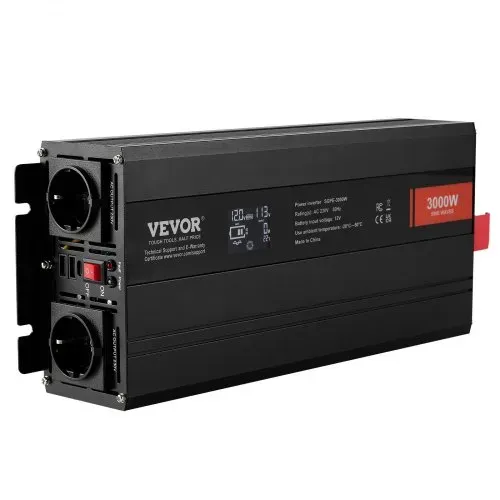 VEVOR Wechselrichter mit reiner Sinuswelle 3000W DC12V AC 230 V Spannungswandler 2 AC-Steckdosen 2 USB-Anschlüssen 1 Typ-C-Anschluss LCD-Display und Fernbedienung für große Haushaltsgeräte – Bild 10