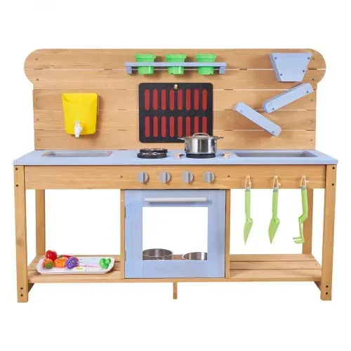 VEVOR Spielküche, Kinderküche mit Herd, Haken, Doppelspülbecken, Pflanzspaten, Pfannenwendern, Kochgeschirr & Zubehör, Spielzeugküche zum Spielen mit Wasser & Sand, Holzküche, 1220x425x930 mm – Bild 10