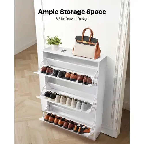 VEVOR Schuhschrank mit 3 Klappen, platzsparender Schuhkipper, freistehender Schuhregal-Organizer für den Eingang Flur Wohnzimmer Veranda, modernes Schuhregal 800 x 220 x 1165 mm Weiß – Bild 2