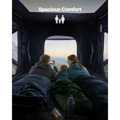 VEVOR Autodachzelt Hartschalen für 2-3 Personen, Campingzelt aus Aluminium mit Dreifarbiger LED-Beleuchtung & 2 Fenstern, Wasserfest & Windicht, für Jeep SUV Pickup 212 x 132 x 95 cm (Aufgeklappt) – Bild 4