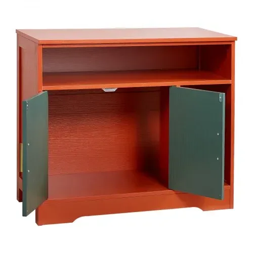 VEVOR Katzenschrank 792x430x710 mm, Katzenklo Schrank mit Regal & Stauraum, Katzenhaus aus Holz im modernen Stil für den Innenbereich, passend für die meisten Katzentoiletten, Rot & Grün – Bild 10