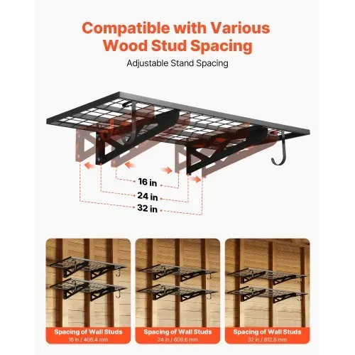 VEVOR 2er-Set Garagenregal 1219x620x210 mm Werkzeugaufbewahrung 113 kg pro Schicht Werkzeughalter Wand 1219x620 mm Regalfläche Aufbewahrungsregale Metallregal Werkzeug Organizer Wandregale – Bild 2