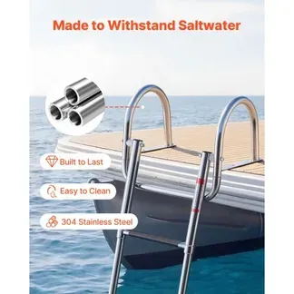 VEVOR Bootsleiter Ausziehbar, Badeleiter mit 3 Stufen Rutschfestem Pedal & Handlauf, 272 kg Belastbare Schwimmdeckleiter für Heckeinstieg, Teleskopleiter aus 304 Edelstahl für Boote Docks Pontons Pool VEVOR Bootsleiter Ausziehbar, Badeleiter mit 3 Stufen Rutschfestem Pedal & Handlauf, 272 kg Belastbare Schwimmdeckleiter für Heckeinstieg, Teleskopleiter aus 304 Edelstahl für Boote Docks Pontons Pool