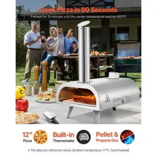 VEVOR Dual-Fuel-Pizzaofen Outdoor, 12 Zoll Holzfeuer & Propangas-Pizzaofen, Pellet- & Propan-Pizzamaker mit Thermometer & klappbarem Bein, Pizzakocher für Camping im Freien & Garten VEVOR Dual-Fuel-Pizzaofen Outdoor, 12 Zoll Holzfeuer & Propangas-Pizzaofen, Pellet- & Propan-Pizzamaker mit Thermometer & klappbarem Bein, Pizzakocher für Camping im Freien & Garten