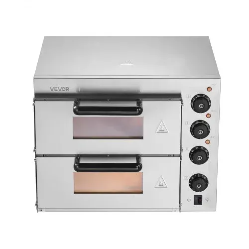 VEVOR Kommerzieller Pizzaofen für die Arbeitsplatte, 14-Zoll-Doppeldecker-Schicht, elektrischer Pizzaofen aus Edelstahl mit Stein und Griff, Mehrzweck-Pizzamaker für den Innenbereich zum Backen von Brezeln im Restaurant zu Hause – Bild 9