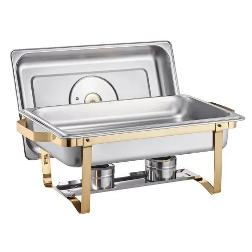 VEVOR Chafing Dish Set Speisenwärmer Edelstahl mit 4 Behältern in voller Größe (7,5 L pro), rechteckiger Wärmespender mit sichtbarem Deckel & Wasserpfannenständer & Brennstoffhalter, für Partys – Bild 10