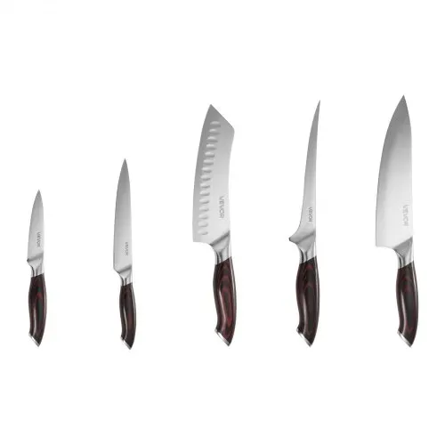 VEVOR Küchenmesserset 5-tlg. Set, Messer aus hochkohlenstoffhaltigem Edelstahl, langlebig & rostbeständig, Küchenbesteck mit ergonomischem & bruchfestem Griff für präzises Schneiden – Bild 8