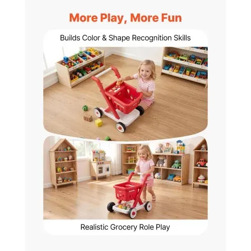 VEVOR Einkaufswagen für Kinder, Einkaufswagen Supermarkt Spielzeug mit Spiel-Lebensmittel Zubehör & Rollen, Höheverstellbares PP-Kaufladenzubehör mit Licht Sound Kaufmannsladen Spiele für Kinder ab 2 – Bild 3