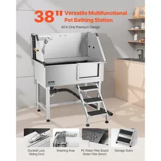 VEVOR Hundewaschstation aus Edelstahl, 961x620x1220 mm Tierpflegewanne mit Ablagetreppe, Wasserhahn, Duschkopf & Seifenhalter, für große, mittelgroße & kleine Haustiere (rechte Tür) VEVOR Hundewaschstation aus Edelstahl, 961x620x1220 mm Tierpflegewanne mit Ablagetreppe, Wasserhahn, Duschkopf & Seifenhalter, für große, mittelgroße & kleine Haustiere (rechte Tür)