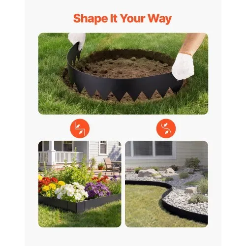 VEVOR Rasenkante 6er-Pack 1016x203 mm, Beeteinfassung mit 6 Befestigungsclips, Biegsame Rasenbleche aus Verzinktem Stahl, Mähkante, Palisade Beetumrandung für Blumenbeete & Gartenwege, Schwarz – Bild 4