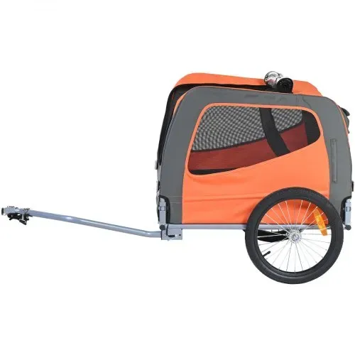 VEVOR Hundeanhänger 30 kg Fahrradanhänger Kohlenstoffstahl + 600D Oxford-Gewebe + PP faltbar 1440 x 720 x 779 mm als Anhänger Gefaltete Größe 760 x 560 x 195 mm Orange&Grau – Bild 9