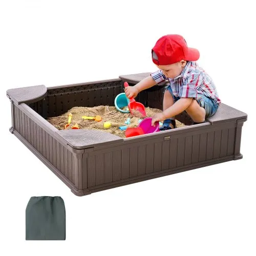 VEVOR Sandkasten mit Abdeckung, quadratischer Sandkasten, HDPE-Sandgrube mit 4 Ecksitzen & Bodenauskleidung, Kindersandkasten, Geschenk für Jungen und Mädchen im Alter von 3–12 Jahren, braun VEVOR Sandkasten mit Abdeckung, quadratischer Sandkasten, HDPE-Sandgrube mit 4 Ecksitzen & Bodenauskleidung, Kindersandkasten, Geschenk für Jungen und Mädchen im Alter von 3–12 Jahren, braun