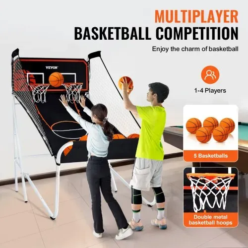 VEVOR Faltbaes Indoor-Basketballspiel für 2 Spieler, Basketballautomat, Baskeltballständer mit 5 Bällen & 8 Spielmodi & 2 Basketballkörben & Aufblaspumpe, für Kinder, Erwachsene (Schwarz & Weiß) – Bild 4