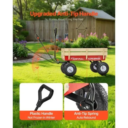 VEVOR Handwagen für Kinder, 102 cm Bollerwagen, Transportwagen mit Schiebestange, aus Holz & Metal, max. 150 kg tragbar, ideal für Kinder ab 5 Jahren, Garten, Ausflüge & Strand, Farbe Rot & Schwarz – Bild 4